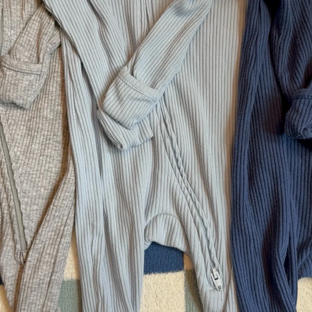 Old Navy Baby Footed One-Piece Sleepers in Gray, Light Blue, and Navy
